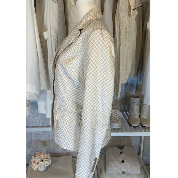 New York & Company Women's Size 6 Stretch White and Beige Printed Blazer #0410 - Picture 2 of 13